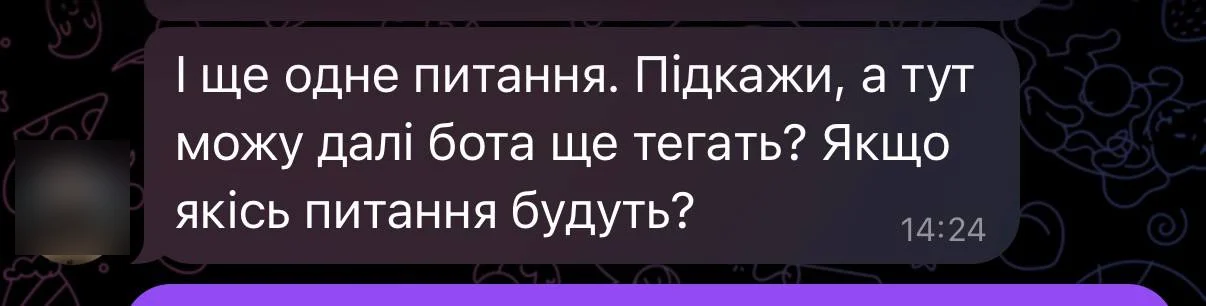 Скрін: учень у групі питає, чи можна й далі тегати бота